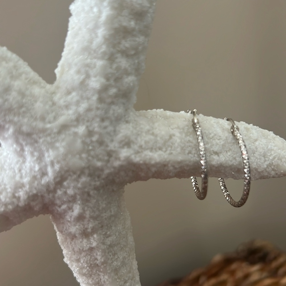 Crinkle Silver Tone Hoop Earrings
